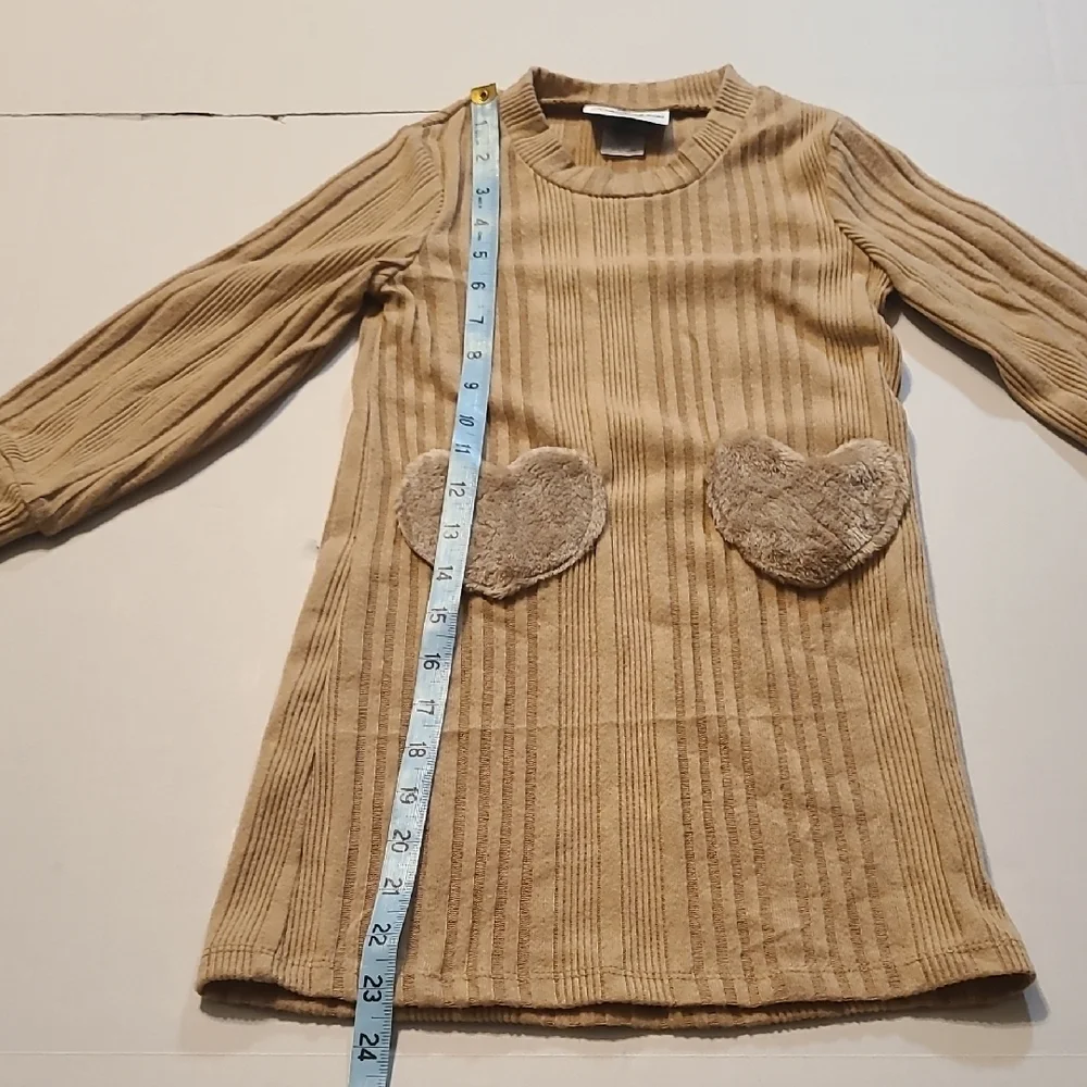 Rare Editions Tan Long Sleeve Sweater Dress with Heart Pockets NWT Size 5 RV $58